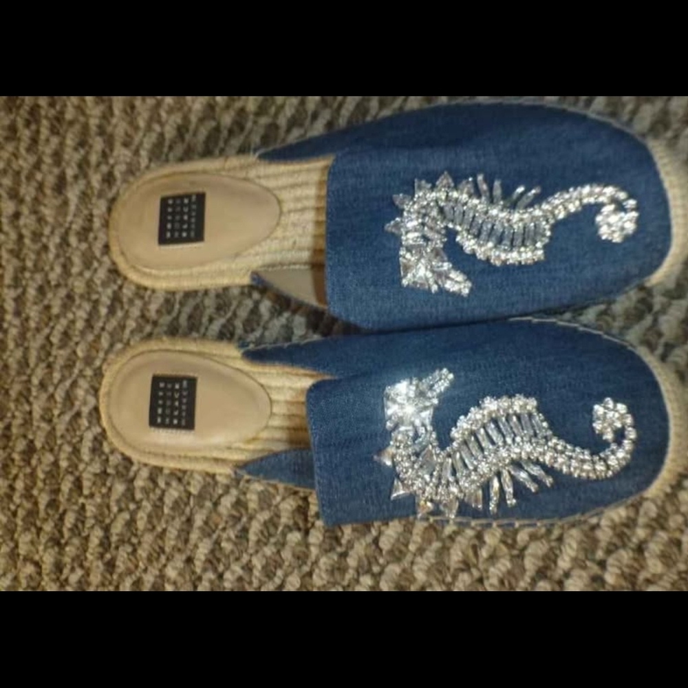 White House Black Market Espadrille with Silver Seahorse Design Sz 8